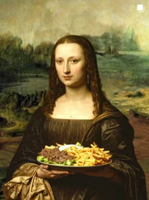 Publicação Royal Bites: Mona Lisa a segurar um prato de kebab