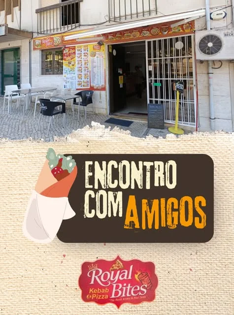 Publicação Royal Bites: "Encontro com amigos", com a fachada do restaurante