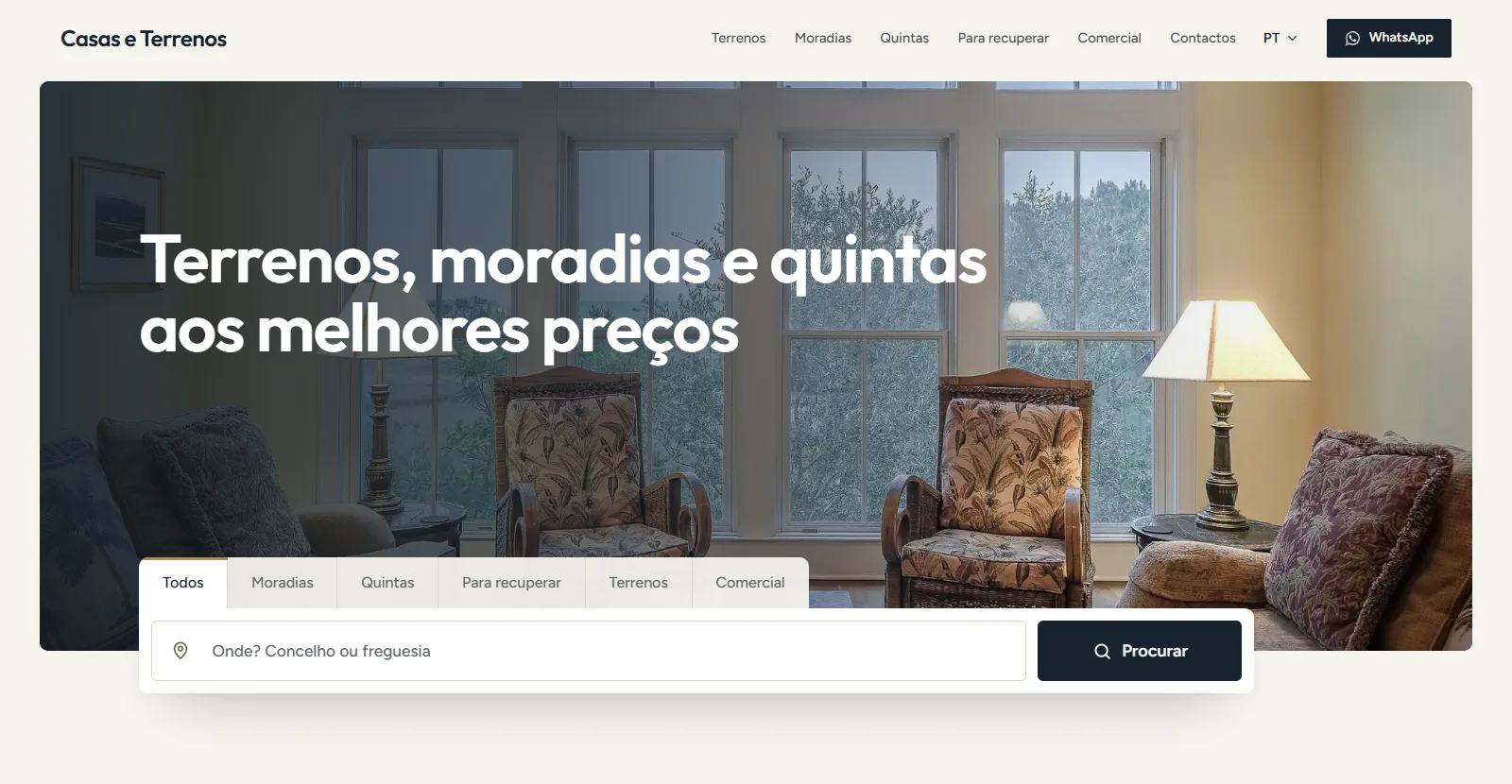 Site da Casas e Terrenos, moradias, terrenos e quintas à venda