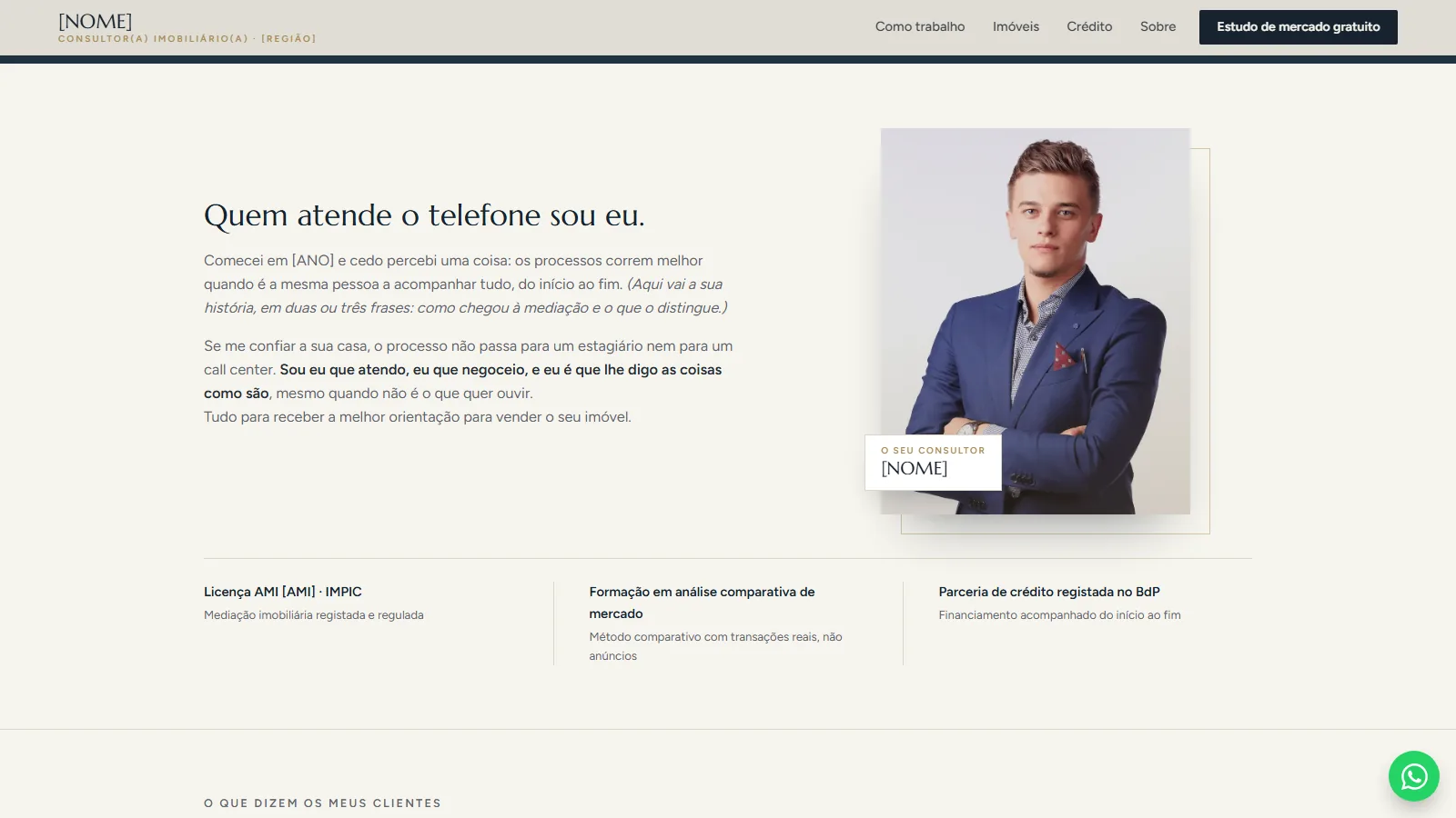 Modelo de landing page para consultores imobiliários: apresentação do consultor