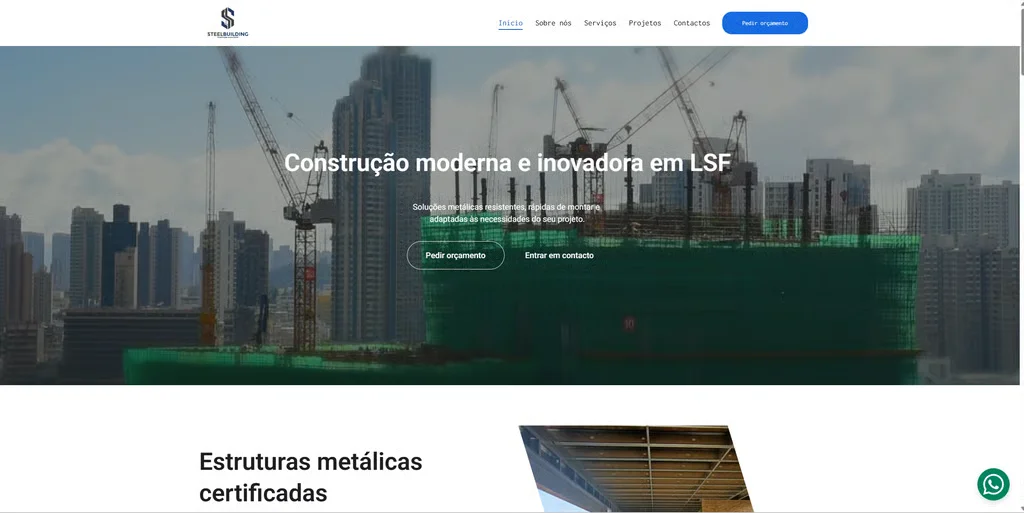 Página inicial da Steelbuilding, empresa de construção em Light Steel Frame