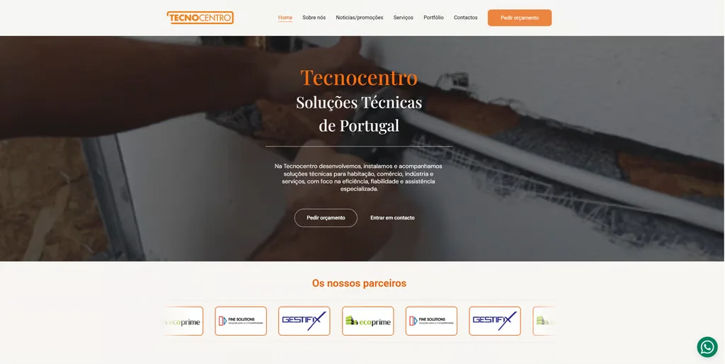 Página inicial da Tecnocentro, soluções técnicas em Portugal